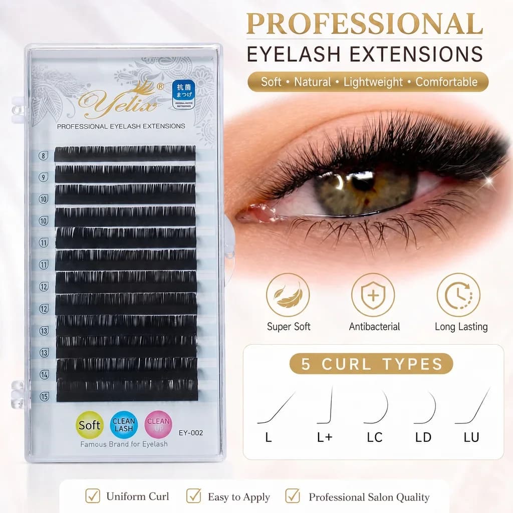 L-formade blandade curl individuella fransförlängningar, 8–15 mm